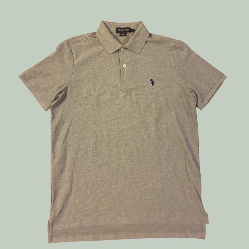 US Polo Assn Mens Performance Pique Polo Shirt Grey Short Sleeve Medium M